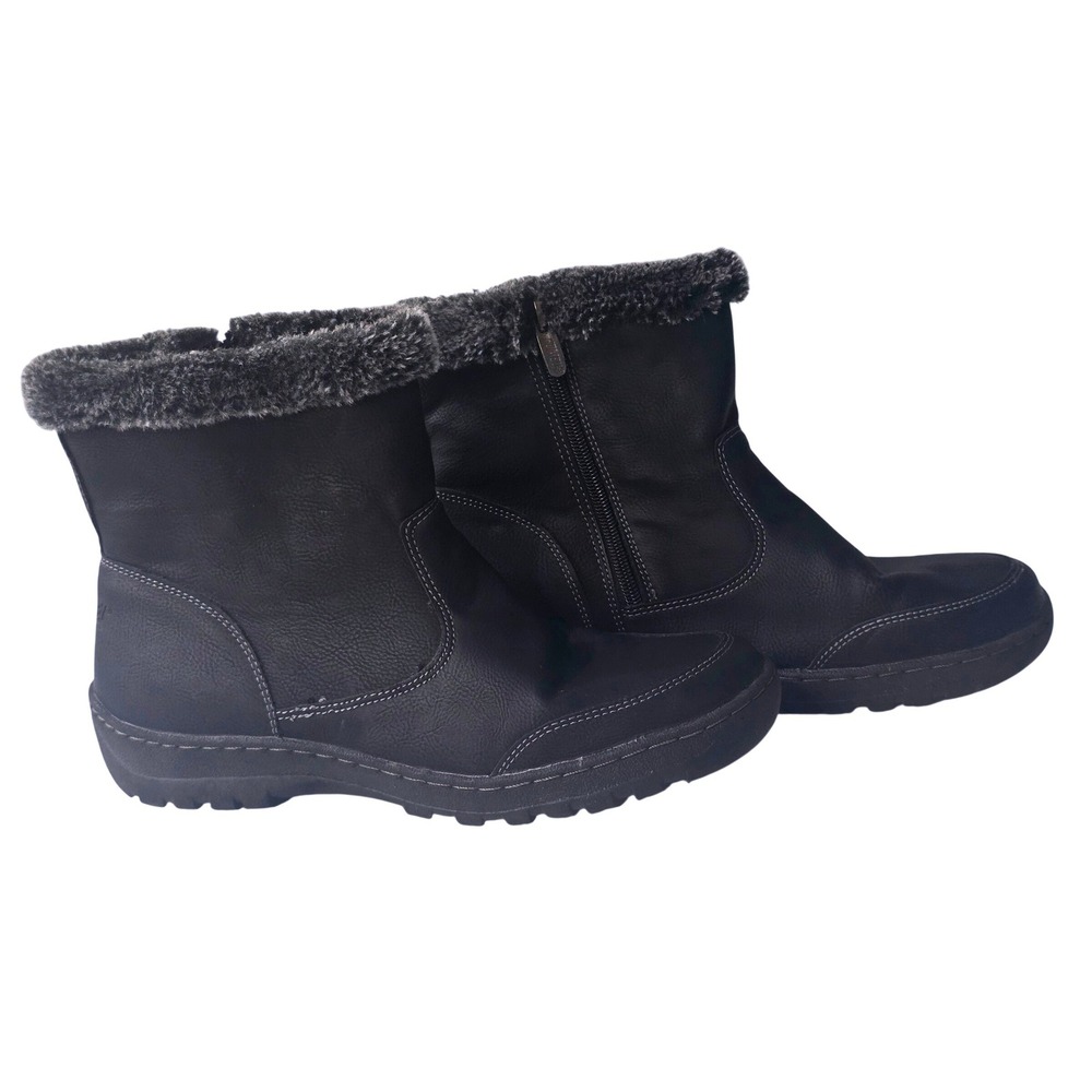 Khombu Womens‎ Black Leather Faux Fur Trim Side Zip Ankle Winter Boots Size 9.M